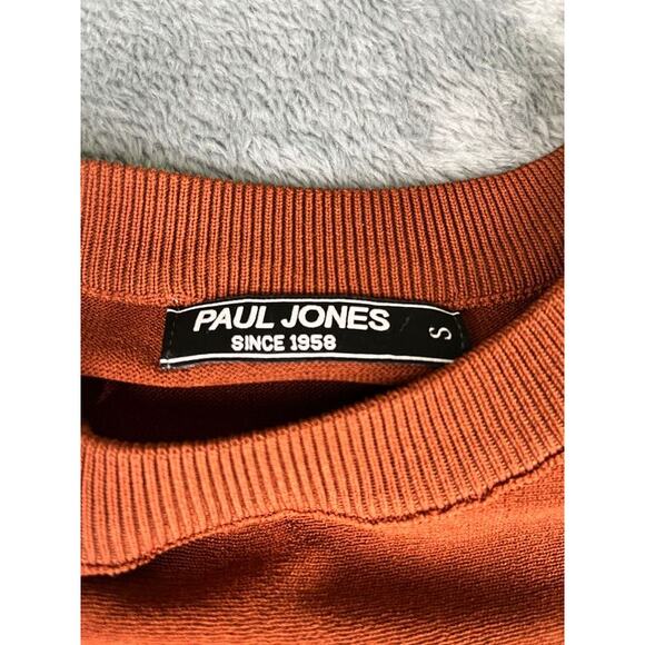 Men’s PJ PAUL JONES Rust Knit Vertical Stripe Crew Short Sleeve Shirt Size S - Picture 5 of 9